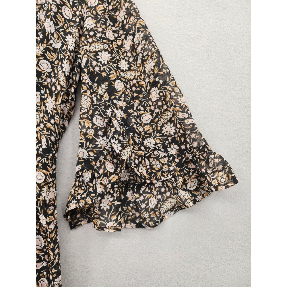 Amuse Society Floral Maxi Dress M Black Bell Sleeve Tie Front Boho AD03JBES NEW - Picture 6 of 15